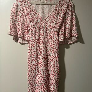 Floral V-Neck Dress with Flutter Sleeves